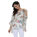 White Floral Chiffon Tunic Top - Summer Cover-Up | Femstylo - SJB-DIAMOND ELITES
