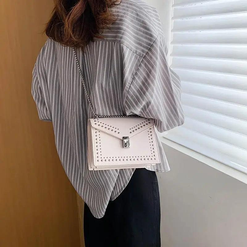 Dazzling Scrub Leather Designer Shoulder Bags For Women And Girls Luxury Chain Rivet Crossbody Bag - Female Small Handbags Stevvex
