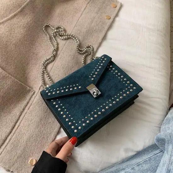 Dazzling Scrub Leather Designer Shoulder Bags For Women And Girls Luxury Chain Rivet Crossbody Bag - Female Small Handbags Stevvex