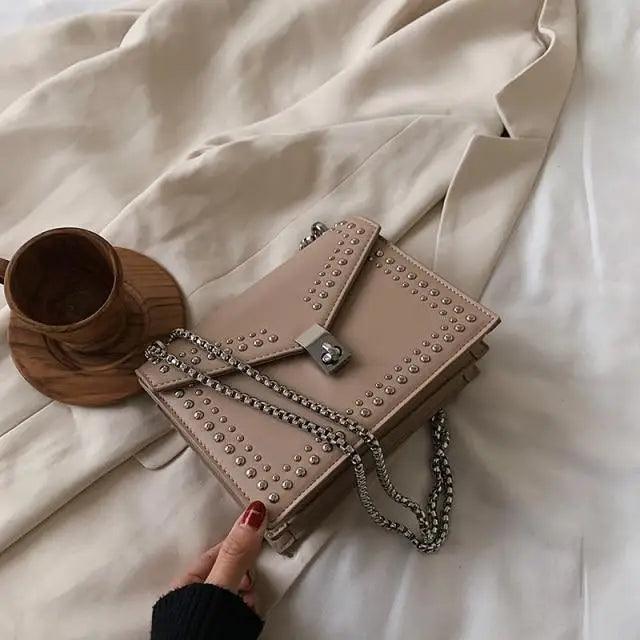 Dazzling Scrub Leather Designer Shoulder Bags For Women And Girls Luxury Chain Rivet Crossbody Bag - Female Small Handbags Stevvex