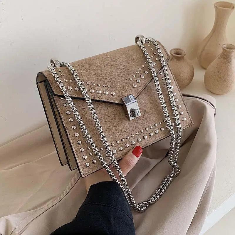 Dazzling Scrub Leather Designer Shoulder Bags For Women And Girls Luxury Chain Rivet Crossbody Bag - Female Small Handbags Stevvex