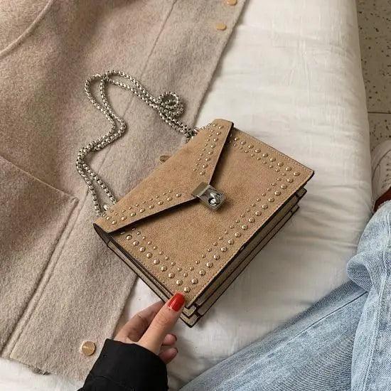 Dazzling Scrub Leather Designer Shoulder Bags For Women And Girls Luxury Chain Rivet Crossbody Bag - Female Small Handbags Stevvex