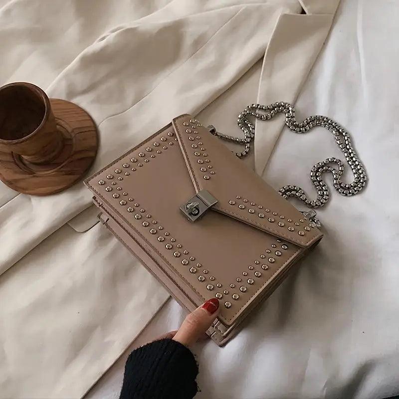 Dazzling Scrub Leather Designer Shoulder Bags For Women And Girls Luxury Chain Rivet Crossbody Bag - Female Small Handbags Stevvex