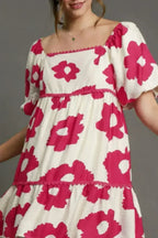 Umgee Floral Mini Dress - Plus Size Rayon Contrast Print