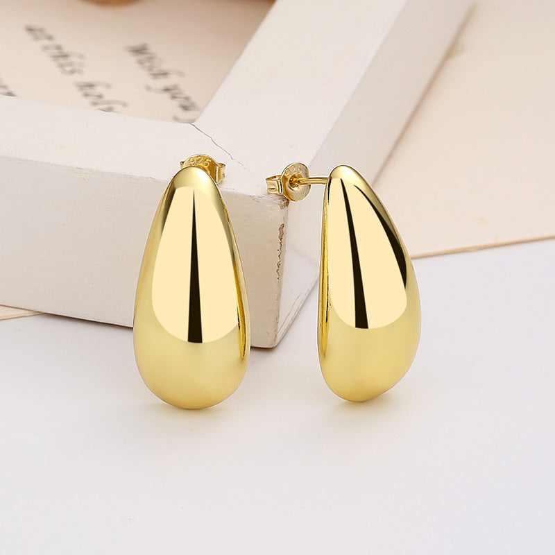 Fashion Jewelry Water Drop Glossy 16k Real Gold Plating Simple And Elegant Earrings Pi-Mart