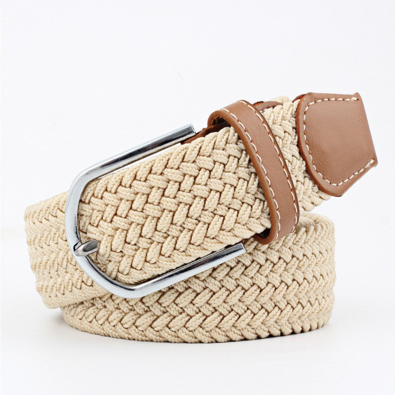 Women's Canvas Belt Student Pants Casual Stretch Braided Needle Buckle Pi-Mart