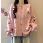 Idle Style Loose Youthful-looking Embroidered Flower Knitted Cardigan Sweater Pi-Mart