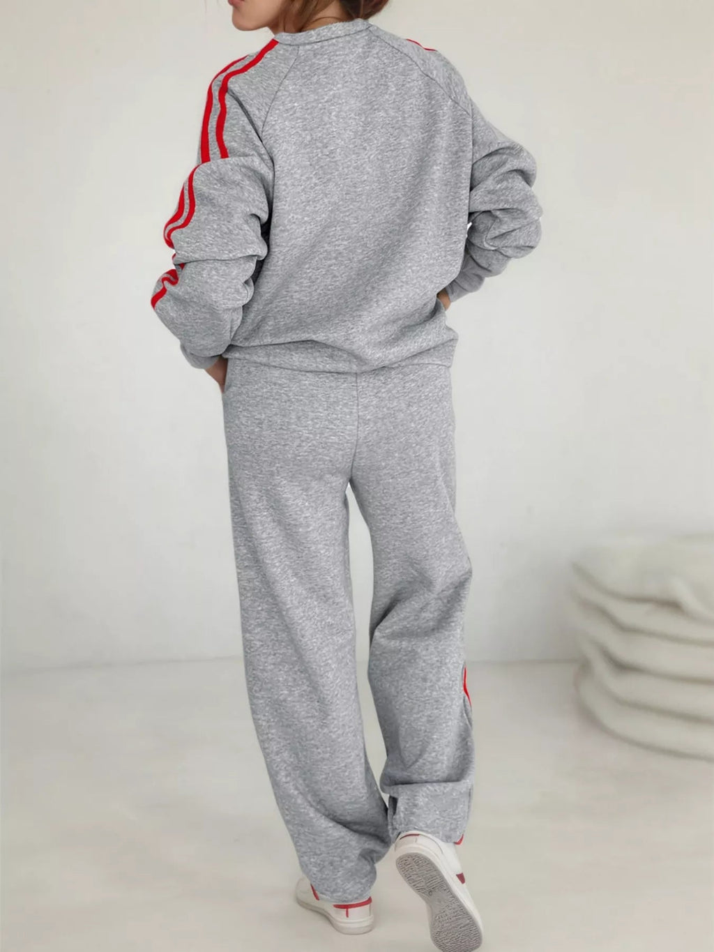 Casual Striped Sweatshirt and Pants Set THRIXINE