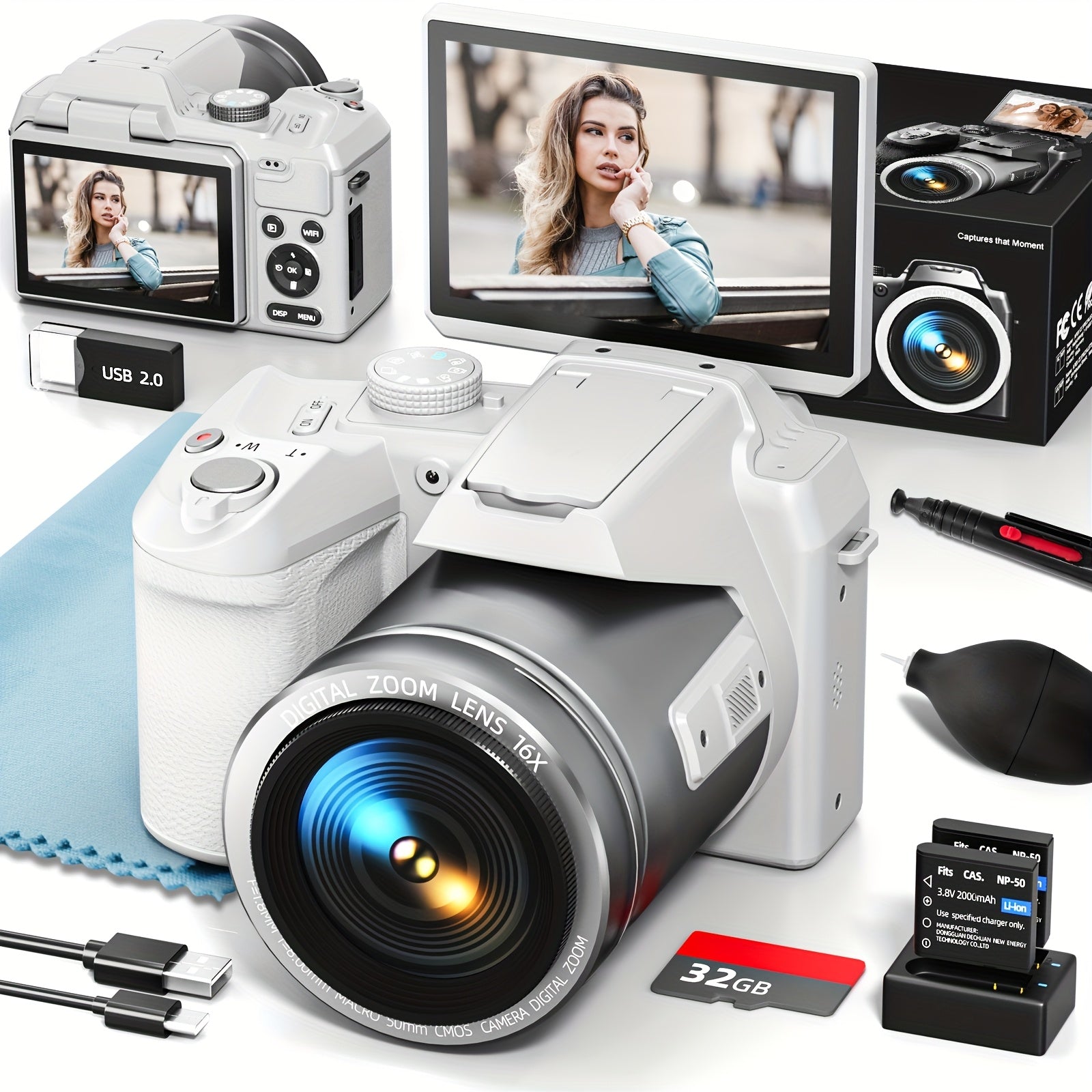 NBD 64MP Digital Camera For Photography And Video, 4K Vlogging Camera With 3' Flip Screen, 16X Digital Zoom, WiFi& Autofocus, Cameras Strap&Tripod, 2 Batteries, 32GB TF Card Lootquake LLC