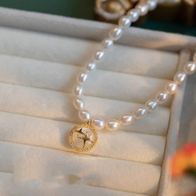 Baroque Natural Pearl Necklace Women's Opal Starlight Pendant Pi-Mart