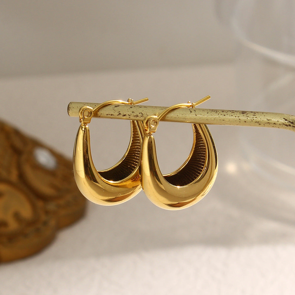 New Stainless Steel Hollow Glossy Thick U-shaped Earrings Pi-Mart