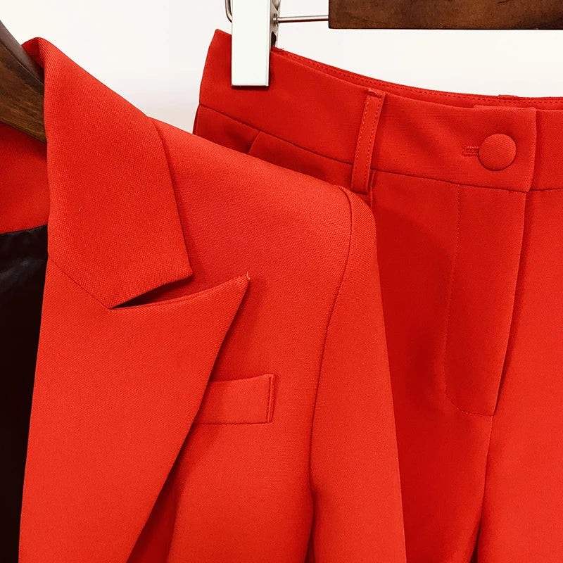 HIGH QUALITY New Fashion 2024 Designer Blazer Suit Set Women's Single Button Red Blazer Flare Pants Suit Purplish Diva