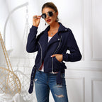 Women's Jacket Oblique Zipper Motorcycle Clothing Hoodie Pi-Mart