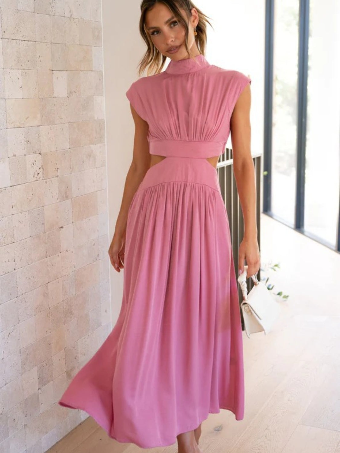 Modern Cutout Mock Neck Sleeveless Ruched Dress Elegant Dress For Women Stevvex