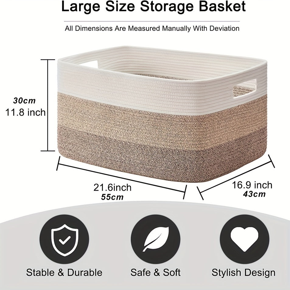 1pc 21.6" X 16.9" X 11.8" Large Rectangular Blanket Basket, Woven Gift Storage Basket, Living Room Organizer, With Handles Lootquake LLC