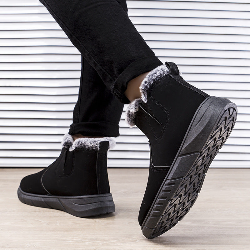 Winter Snow Boots Men V Cutout Shoes With Plush Ankle Boots Pi-Mart