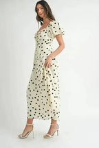 MABLE Polka Dot Puff Sleeve Midi Dress