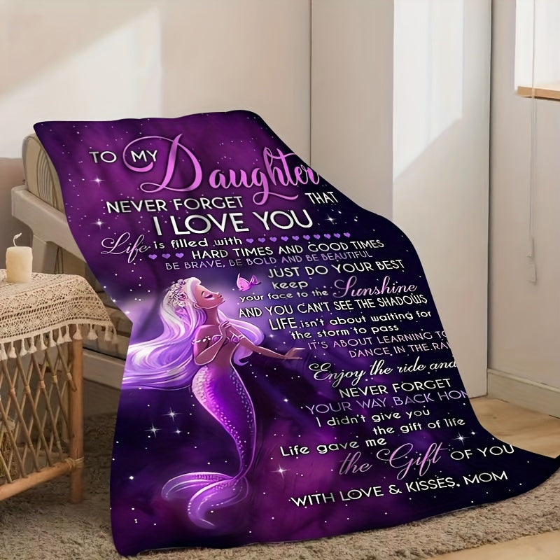 1pc Flannel Blanket, To My Daughter From Mom Mermaid Blanket, Warm Cozy Soft Throw Blanket For Couch Bed Sofa