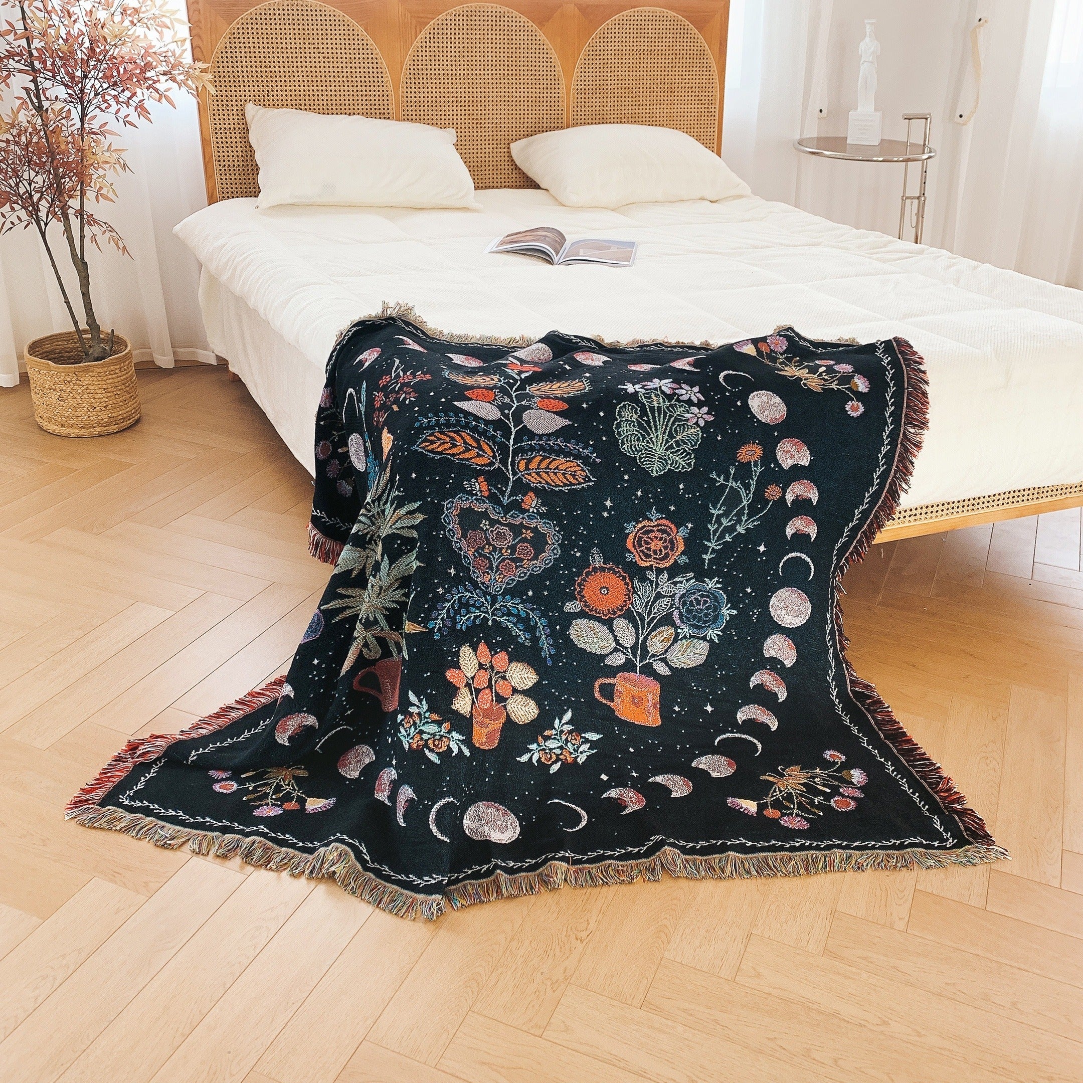 1PC Moon Phase Woven Double Sided Multipurpose Blanket Bohemian Hippie Room Decoration Abstract Geometry Blanket Tassel Woven Blanket Sofa Blanket Outdoor Hiking Backpacking Beach Travel Decorative Blanket Woven Picnic Throw Lootquake LLC