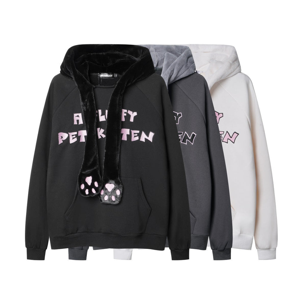 Fleece-lined Hooded Loose Pullover Sweatershirt Pi-Mart