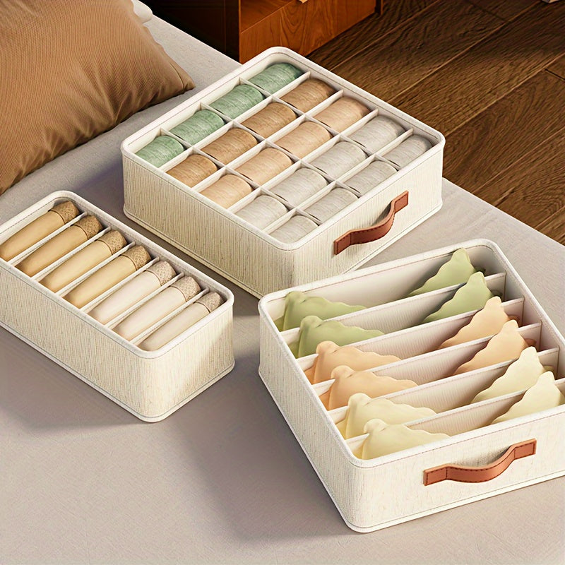 [Popular Choice] 1pc Beige Foldable Drawer Organizer with Rose Golden Handles - Stackable Fabric Storage Bin for Socks, Underwear, Bras, Ties & Accessories - Contemporary Closet Organization Solution, Closet Organizers And St Lootquake LLC