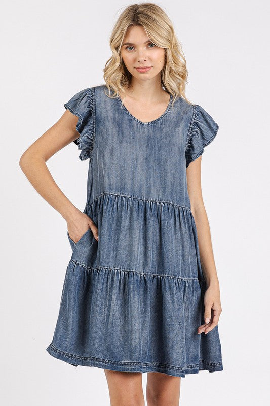 V-Neck Ruffled Cap Sleeve Mini Dress For Women – Feminine, Elegant, Playful, Flattering & Stylish Dress for Various Occasions Stevvex