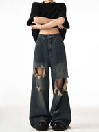 Couple Hole Worn Jeans Wide-leg Pants Lootquake LLC