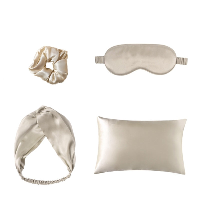 Double-sided Silk Eye Mask Pillowcase Hair Tie Four-piece Set Pi-Mart