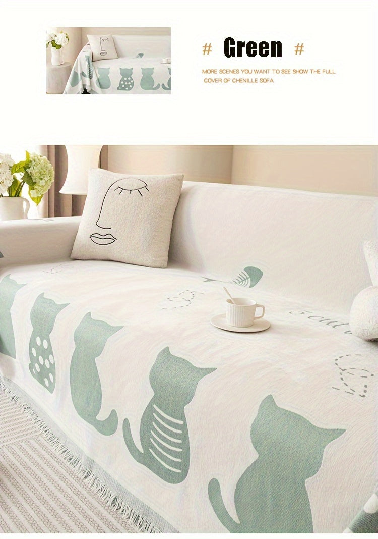 1pc Chenille Cat Cartoon Sofa Cover Blanket Four Seasons Universal Simple Double-sided Multi-functional Sofa Throw Blanket Couch Cover For Living Room Home Decor