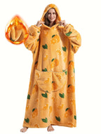 Plus Size Pumpkin Print Flannel Blanket Hoodie - Soft, Cozy, Plush, Hooded, Winter Outwear for Women with Halloween Theme Lootquake LLC