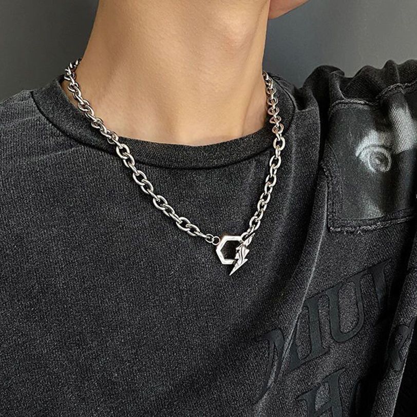Lightning Hexagon Steel Necklace Pi-Mart