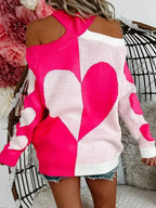 Valentine's Day Heart Turtleneck Cold Shoulder Sweater - SJB-DIAMOND ELITES