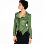 Women's Rivet Slim Washed Leather Motorcycle Jacket Pi-Mart