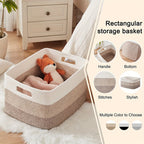 1pc 21.6" X 16.9" X 11.8" Large Rectangular Blanket Basket, Woven Gift Storage Basket, Living Room Organizer, With Handles Lootquake LLC