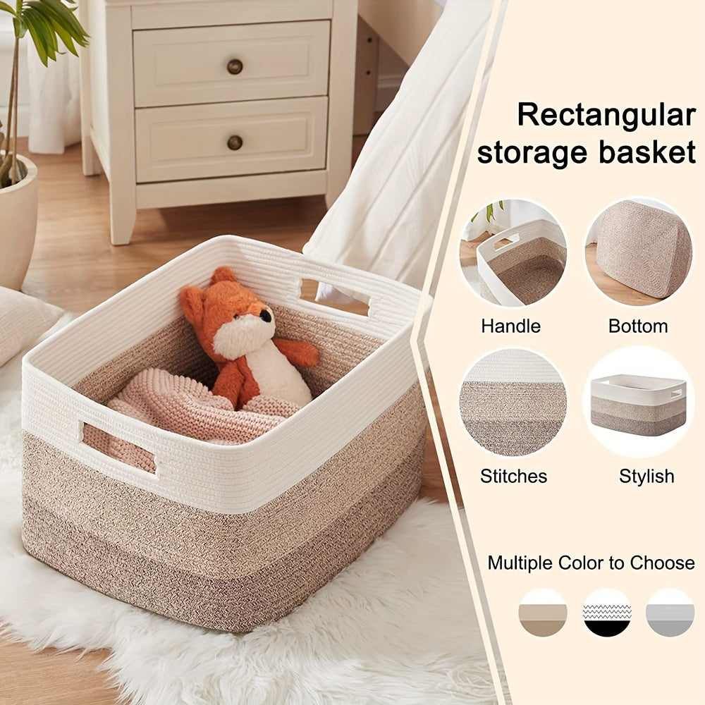 1pc 21.6" X 16.9" X 11.8" Large Rectangular Blanket Basket, Woven Gift Storage Basket, Living Room Organizer, With Handles Lootquake LLC