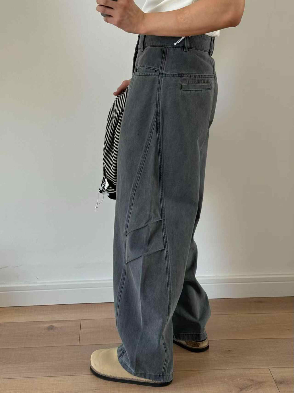 Three-dimensional Cut Pleated Washed All-match Matchet Pants White Unifrom Casual Jeans Lootquake LLC