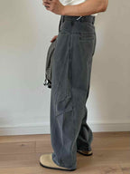Three-dimensional Cut Pleated Washed All-match Matchet Pants White Unifrom Casual Jeans Lootquake LLC