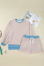 Plus Size Stripe Contrast Trim Pullover and Shorts