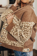 Leopard Print Drop Shoulder Jacket with Button-Up Closure Beautiful Unique Design Winter Jacket Stevvex