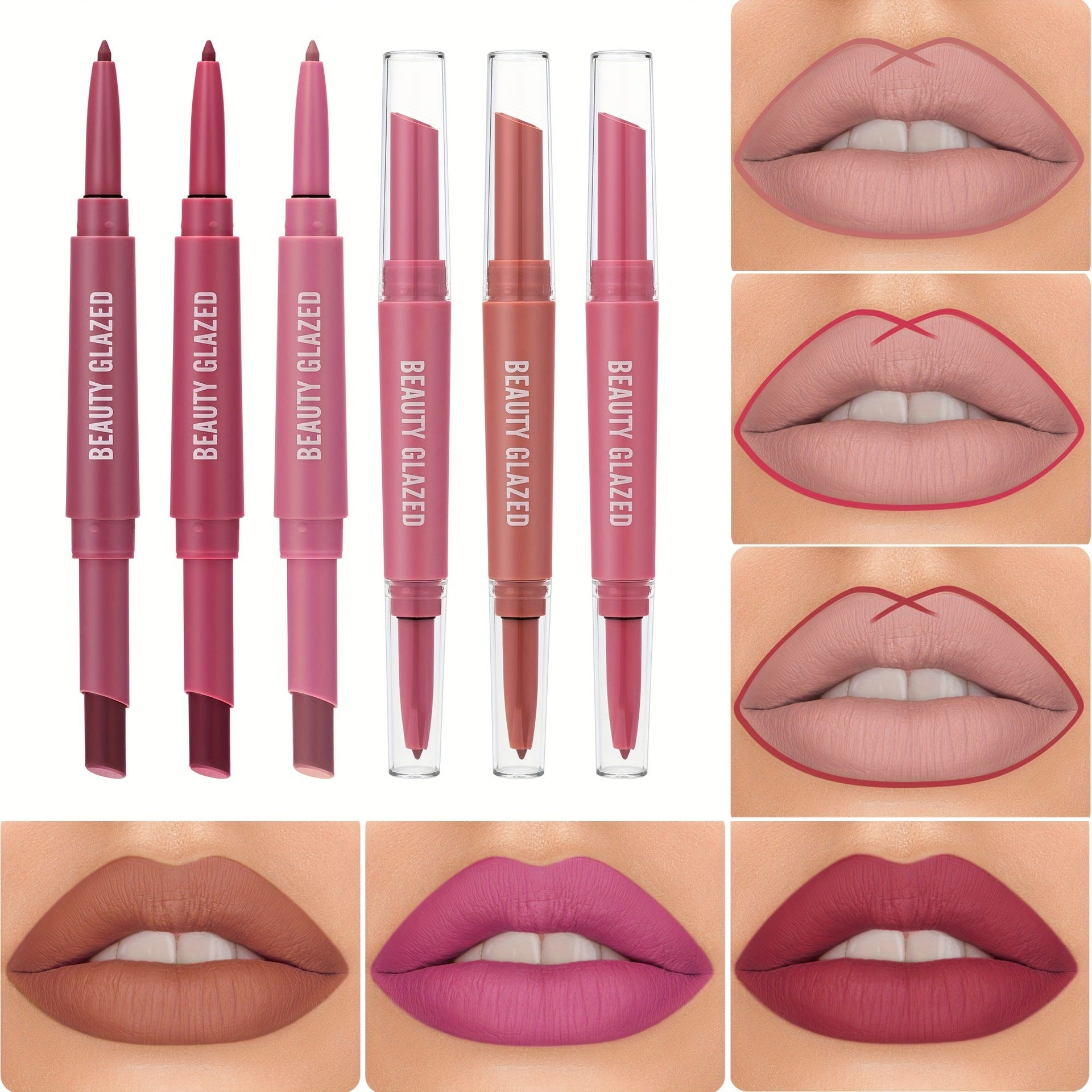 Double-headed Matte No Stain On Cup Lipstick Lip Liner Pi-Mart