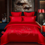Red Wedding Four-piece Set Wholesale Cotton Wedding Embroidery Bedding Pure Cotton Marriage Bed Xi Quilt Cover Dragon And Phoenix Pi-Mart