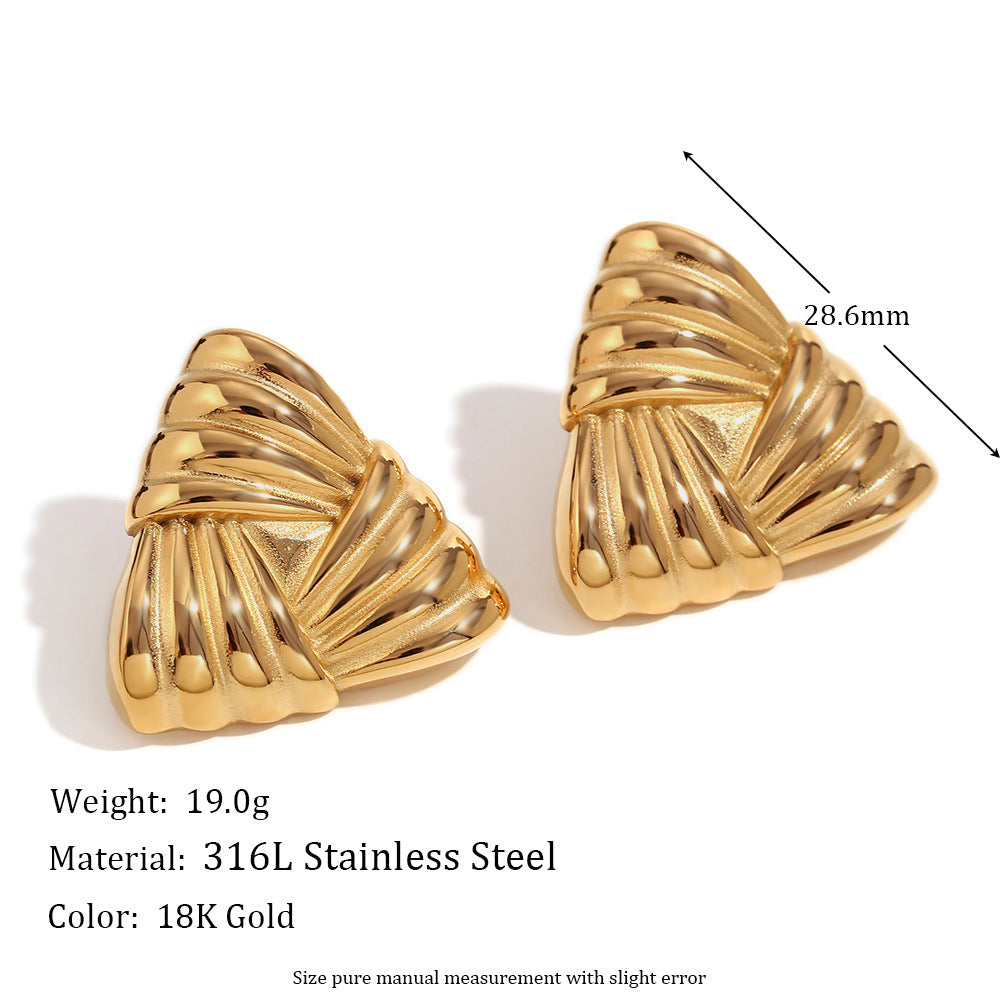 18K Gold Triangular Stud Earrings Ins Fashion Niche Style Retro Earrings For Women Jewelry Pi-Mart