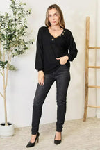 Buttoned Long Sleeve Blouse - Classic Modern Top | Femstylo