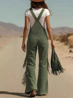 Fringe Corduroy Button Front Overalls THRIXINE