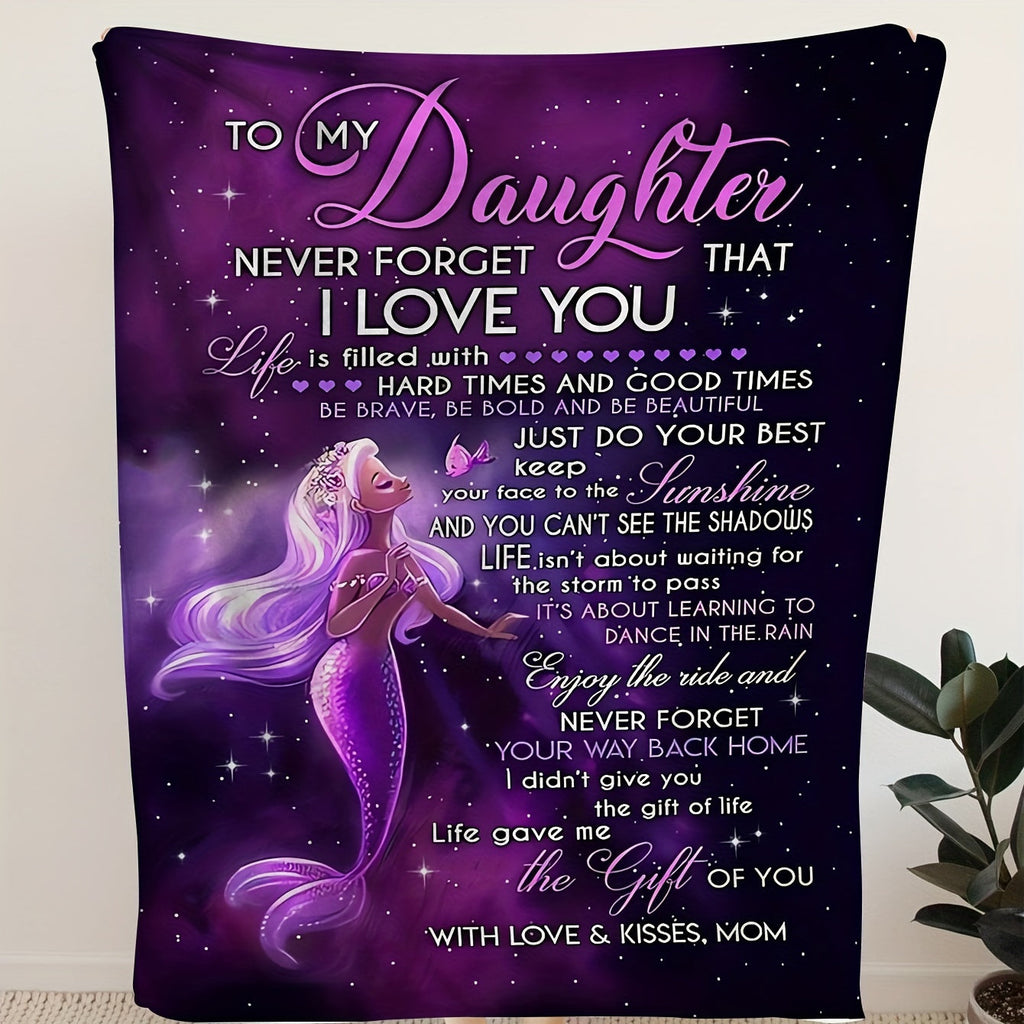 1pc Flannel Blanket, To My Daughter From Mom Mermaid Blanket, Warm Cozy Soft Throw Blanket For Couch Bed Sofa
