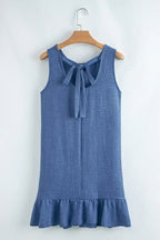 Ashleigh Blue Sleeveless Knot Backless Ruffle Hem Mini Dress