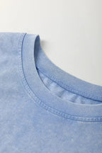 Sky Blue Mineral Wash Flower Patchwork Mini T Shirt Dress