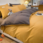 Pure Color Washed Cotton Four-piece Set Of Plaid Striped Sheets Quilt Cover Bedding Pi-Mart