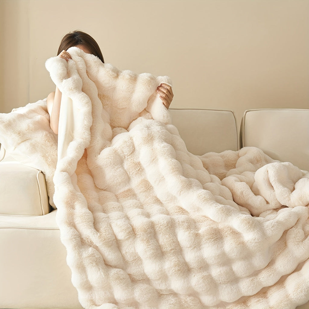 1pc Super Soft Faux Rabbit Fur Blanket - All Seasons Wool Blanket for Bedroom, Office, Camping, and Travel - Warm and Comfortable - Perfect Home Decoration Lootquake LLC