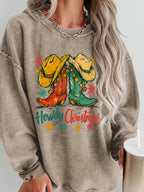 Yeehaw Xmas Boots Cozy Corded Sweatshirt THRIXINE